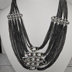 Women`s Black Multi Chain Fashion Necklace Silver and Black